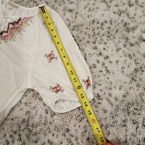 Knox Rose SZ L Hippie Boho Embroidered Short Sleeve White Dress W/Pockets - Picture 8 of 13